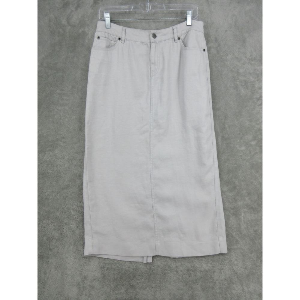 J Jill Skirt Womens Size 6 Linen Maxi Pockets Slit Minimalist Quiet Luxury Gray